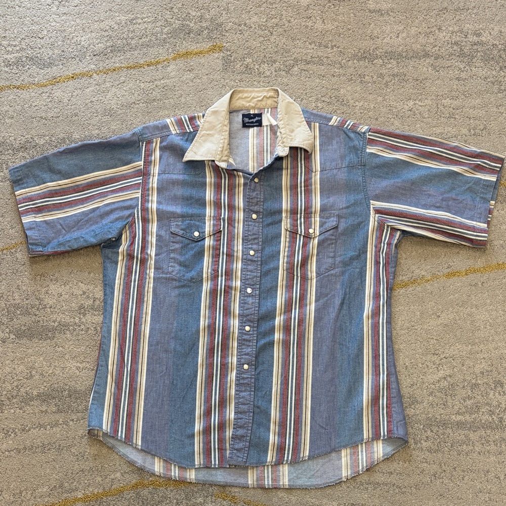 Men's Vintage Wrangler Bushpopper Pearl Snap Button Down Shirt Size XL